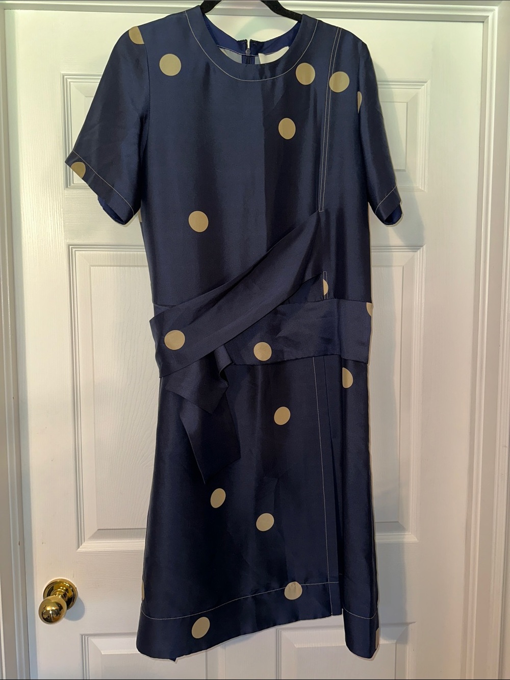 NWT 3.1 Phillip Lim $795 USD Navy Gold Dot Draped Dress Sz 8